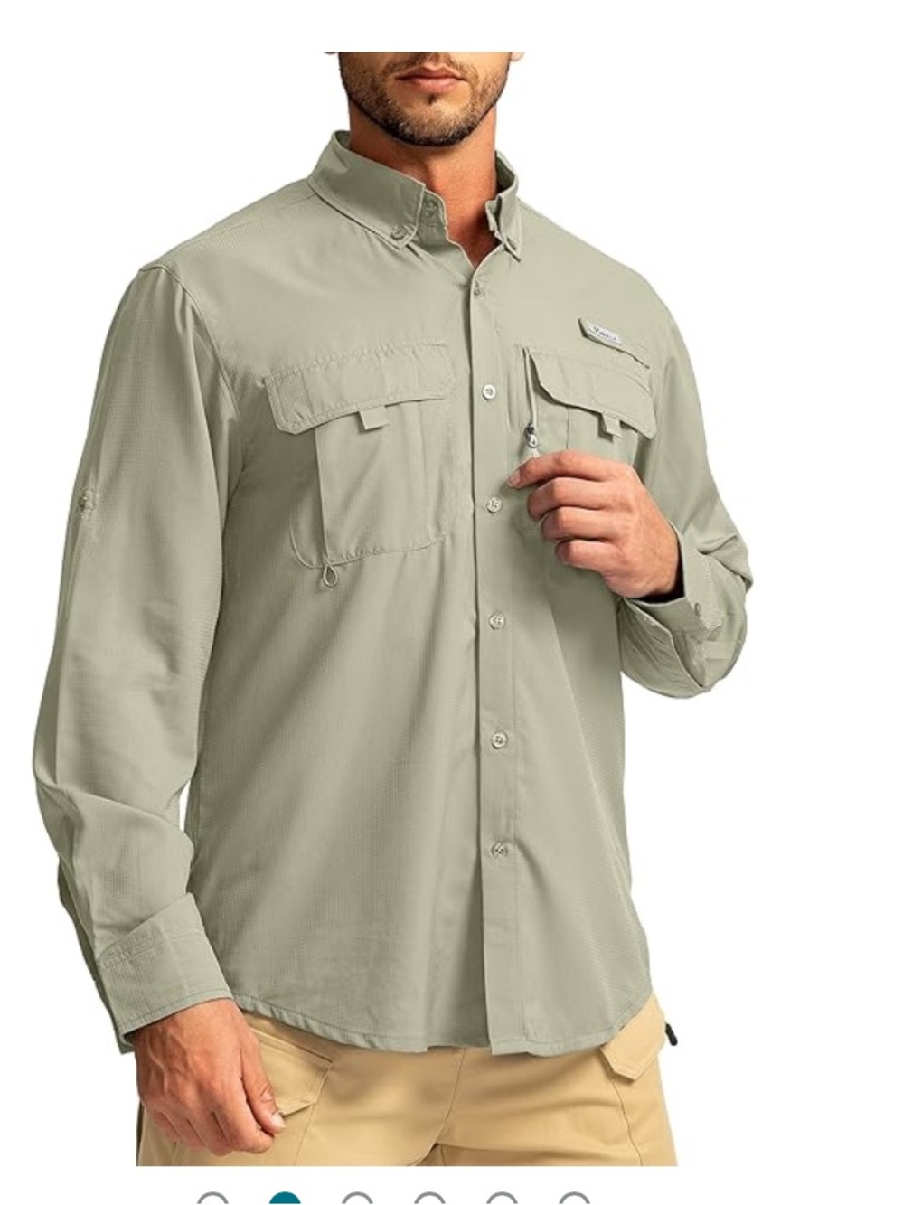 Pudolla Khaki Men’s Long Sleeve Fishing Button Down Shirt S XL